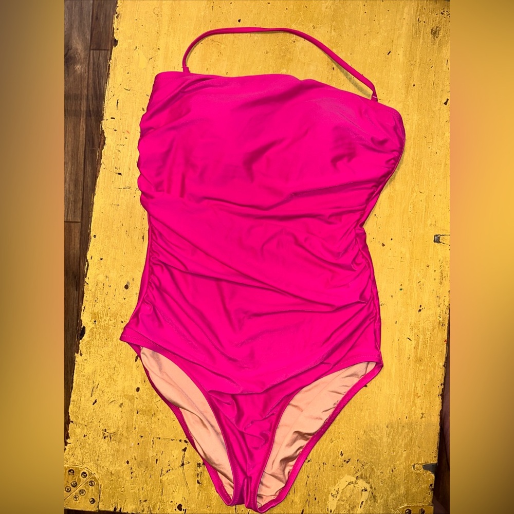 J CREW REIMAGINED Swimsuit Women Size 12 Pink Rouged Halter Summer Beach Resort